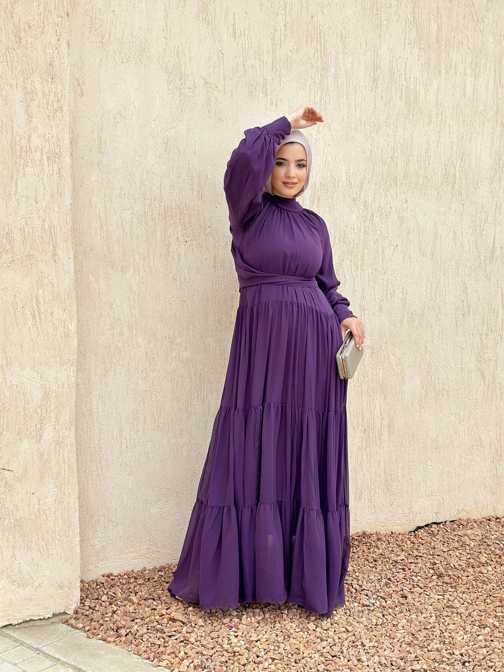 Chiffion layered dress in Purple