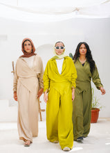 Load image into Gallery viewer, Linen Wrapped shirt &amp; wide legs Pants Set in Lime green
