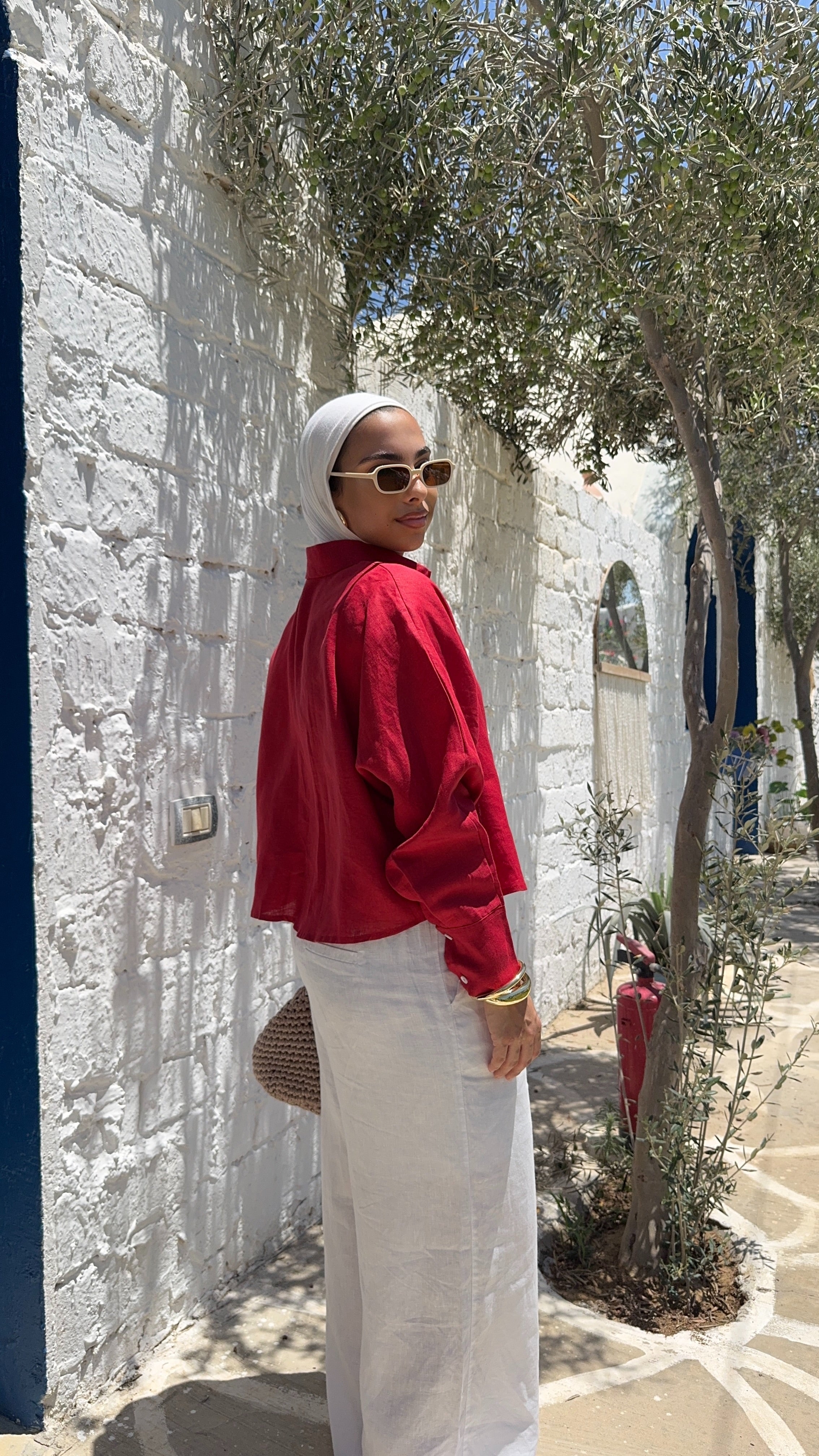 Pure linen cropped oversized shirt