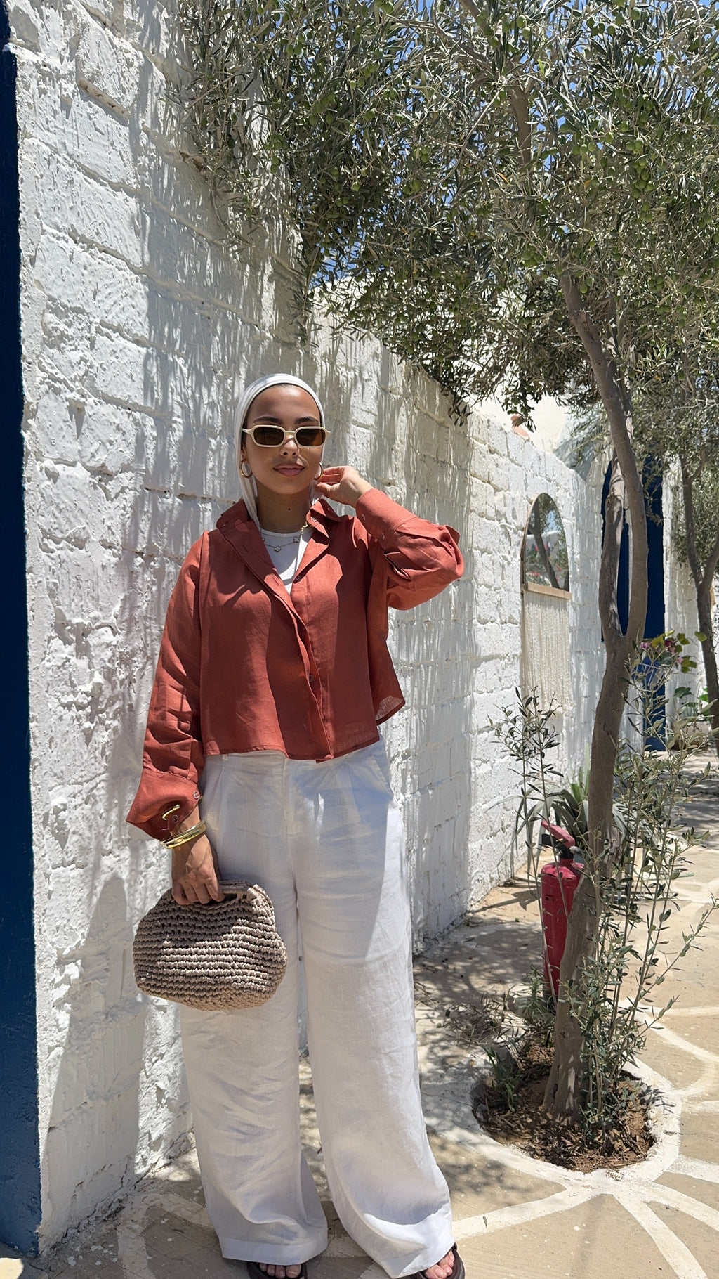 Pure linen cropped oversized shirt