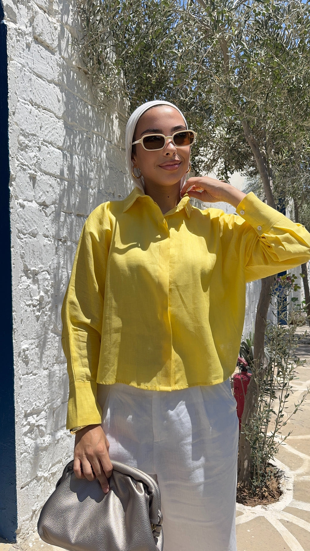 Pure linen cropped oversized shirt