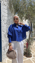 Pure linen cropped oversized shirt