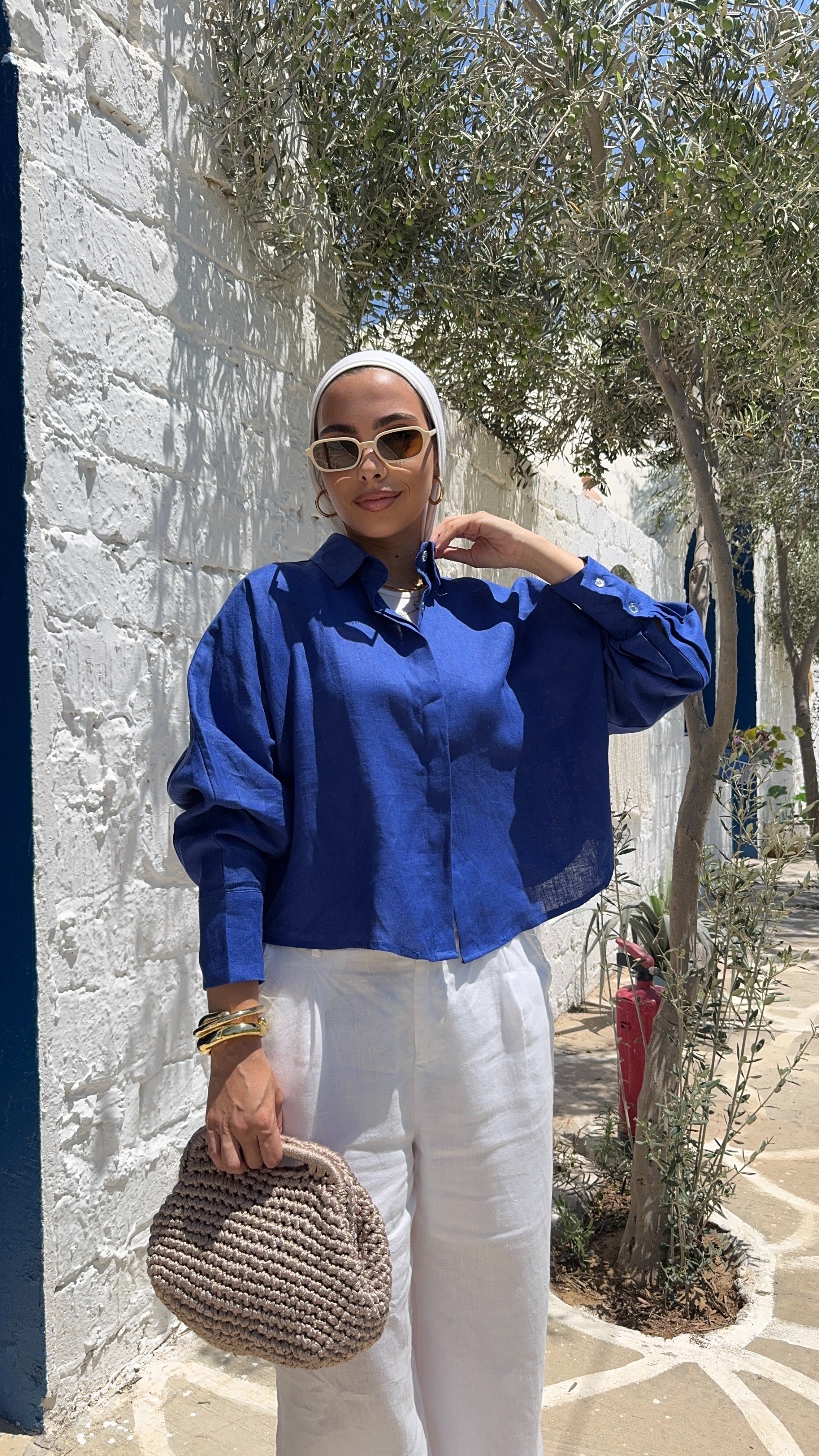 Pure linen cropped oversized shirt
