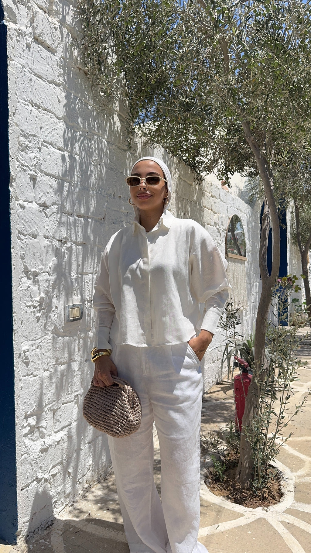 Pure linen cropped oversized shirt