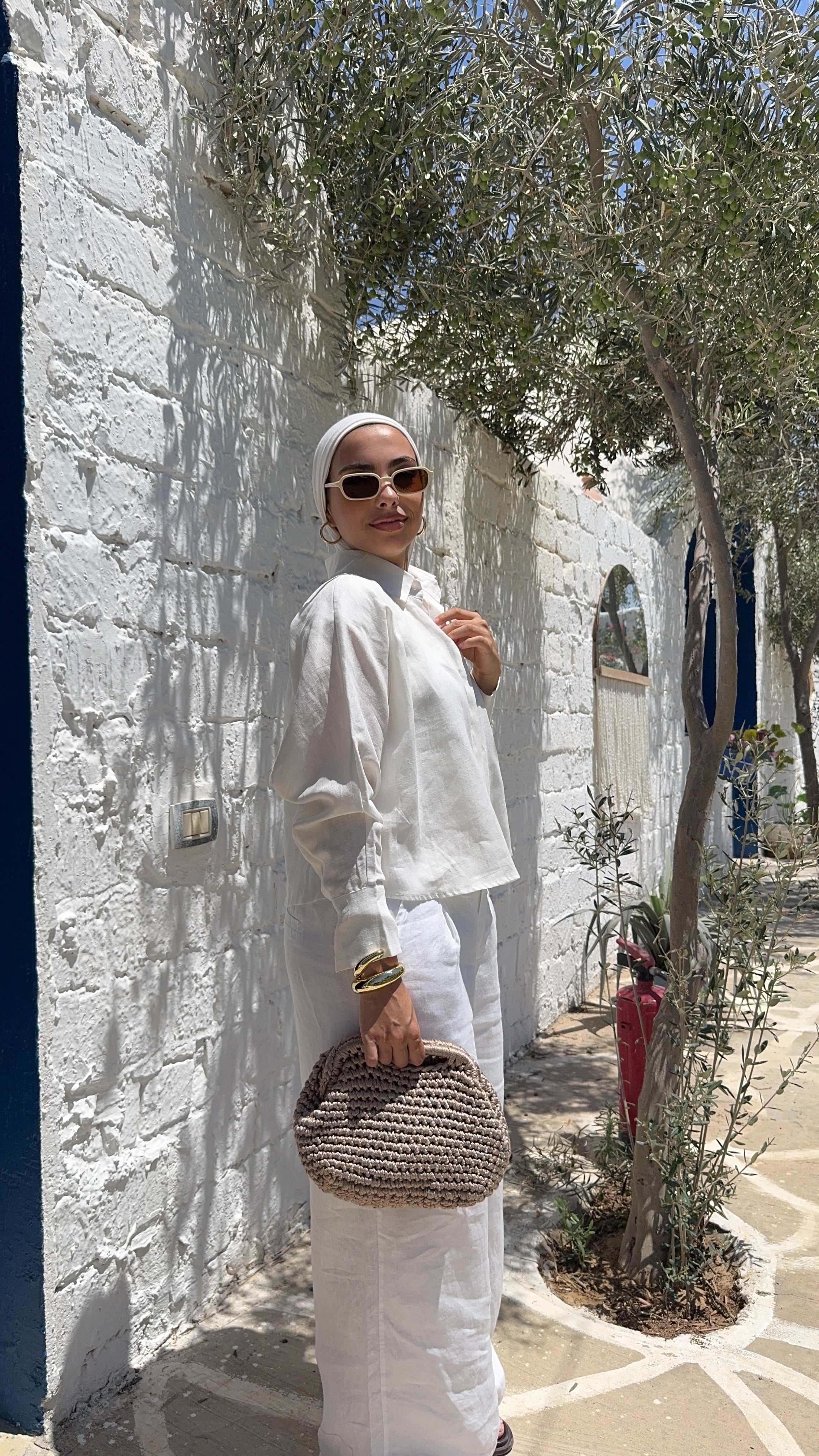Pure linen cropped oversized shirt