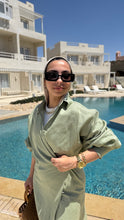 Load image into Gallery viewer, Sage breeze Pure linen wrap dress
