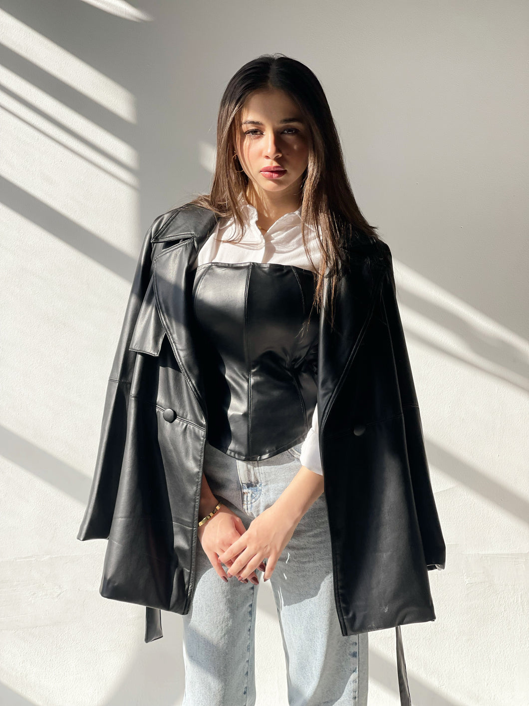 Faux Leather Coat in black