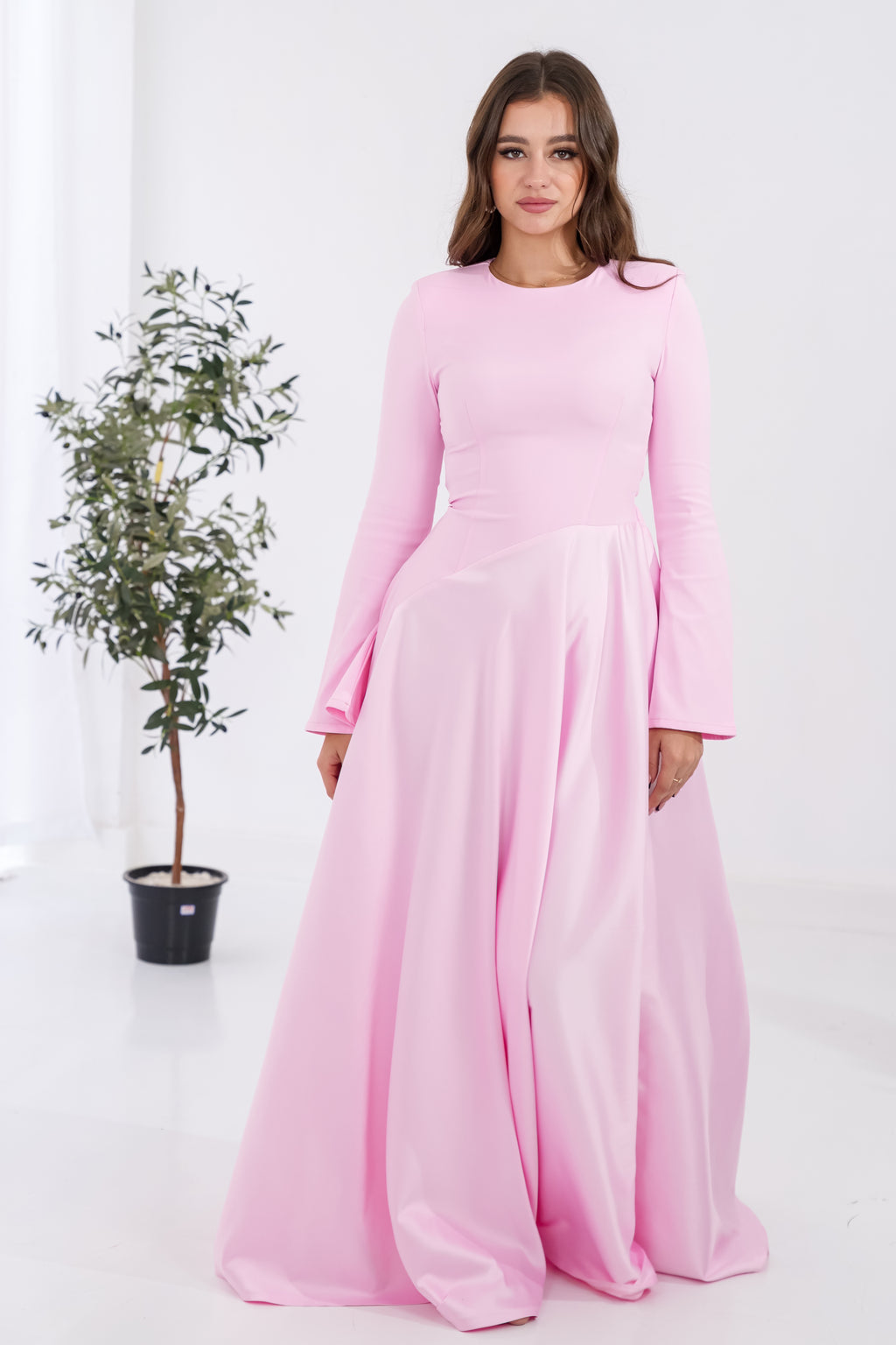 Satin half and half A-Line Dress in Pink