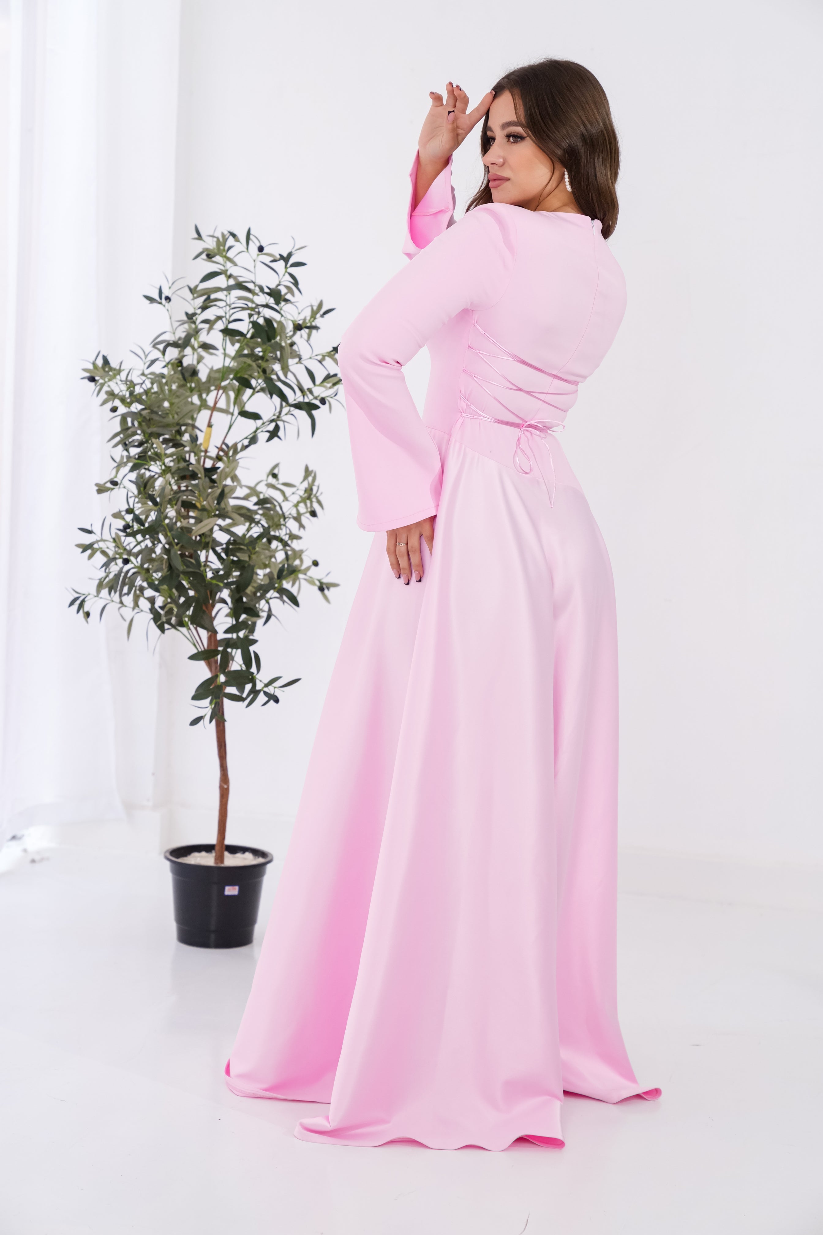 Satin half and half A-Line Dress in Pink