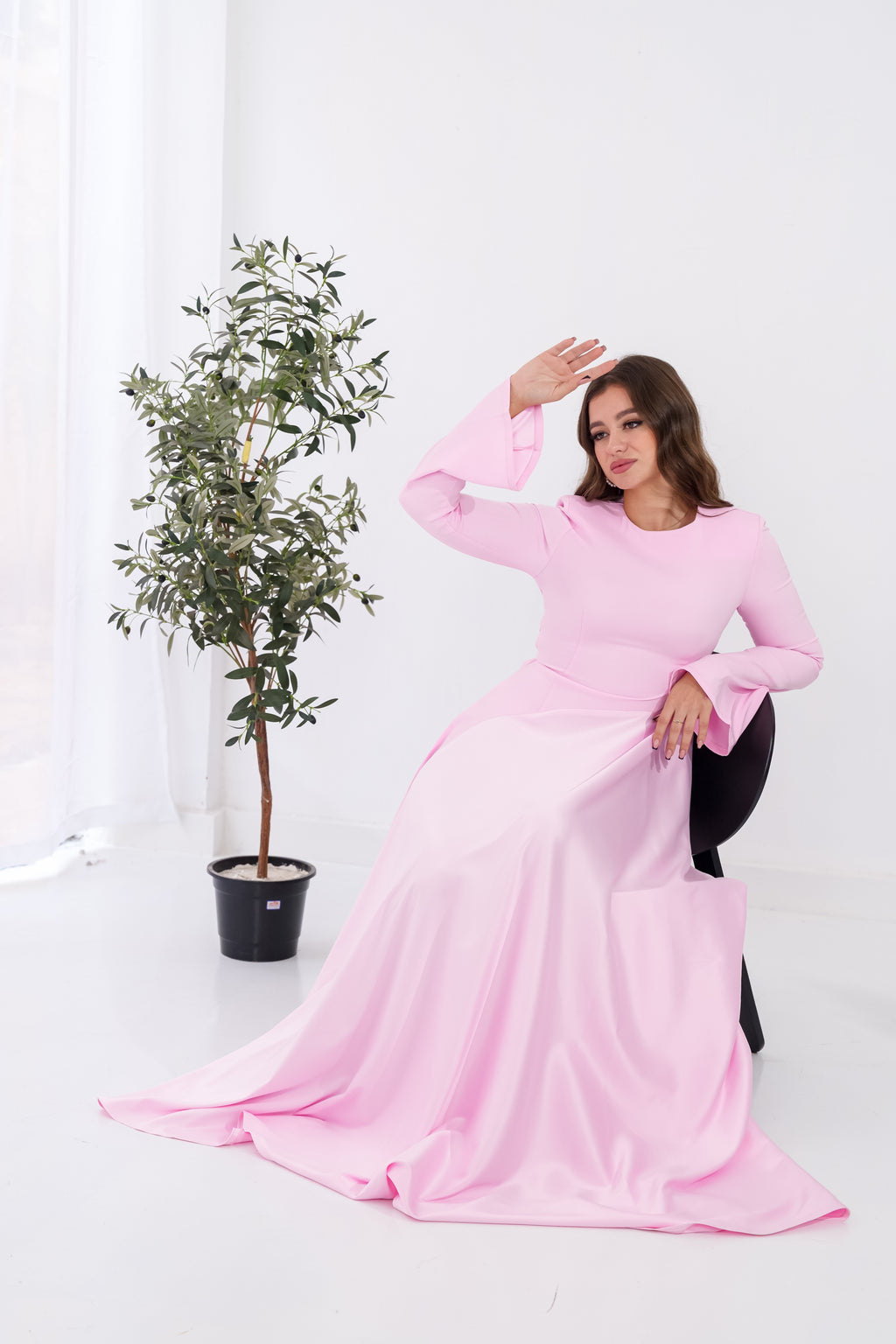 Satin half and half A-Line Dress in Pink