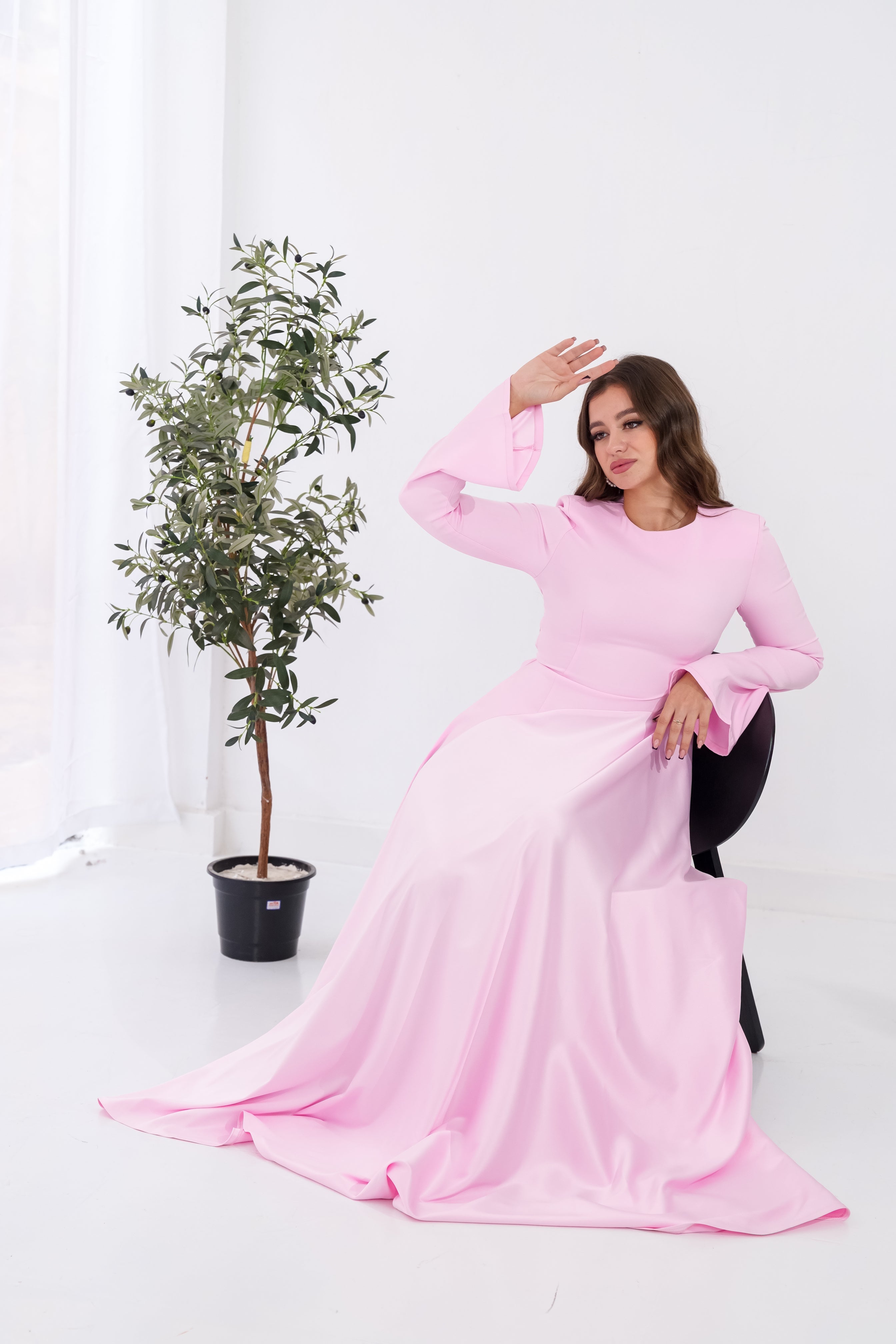 Satin half and half A-Line Dress in Pink