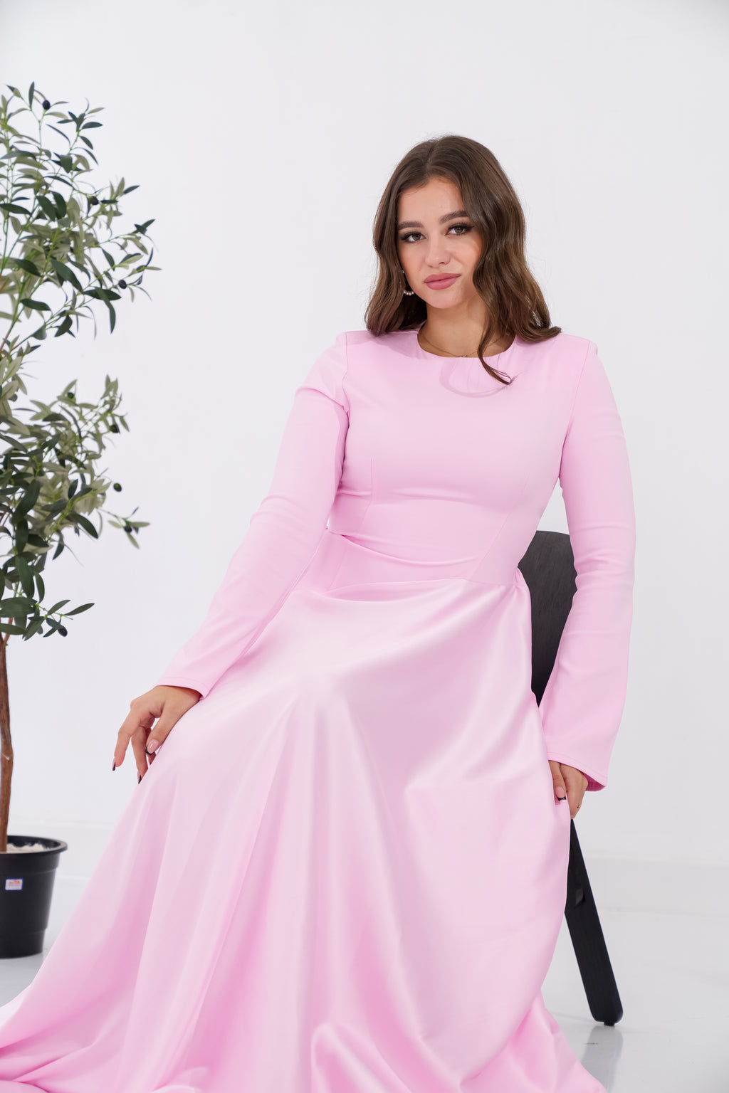 Satin half and half A-Line Dress in Pink