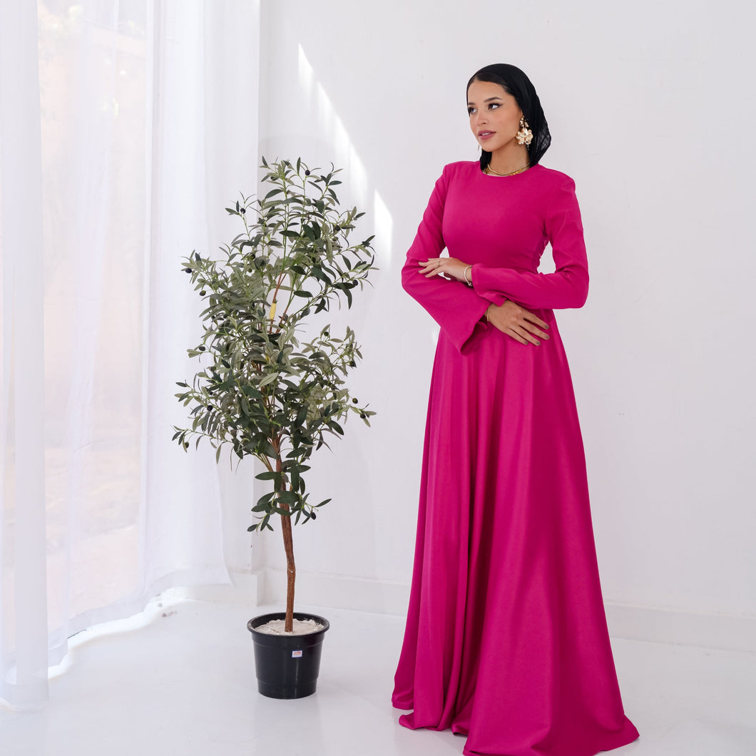 Satin half and half A-Line Dress in Hot Pink