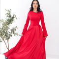 Satin half and half A-Line Dress in Red