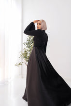 Load image into Gallery viewer, Satin half and half A-Line Dress in Black

