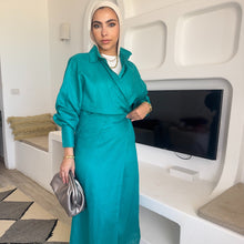Load image into Gallery viewer, teal Pure linen wrap dress
