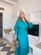 Load image into Gallery viewer, teal Pure linen wrap dress
