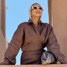 Load image into Gallery viewer, Mocha Pure Linen wrap dress
