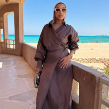 Load image into Gallery viewer, Mocha Pure Linen wrap dress
