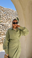 Load image into Gallery viewer, Sage breeze Pure linen wrap dress
