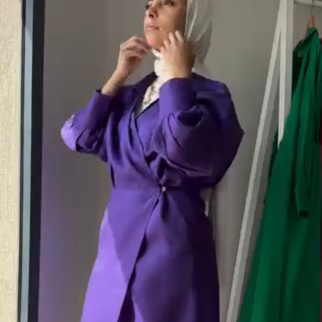 Purple Pure linen wrap dress