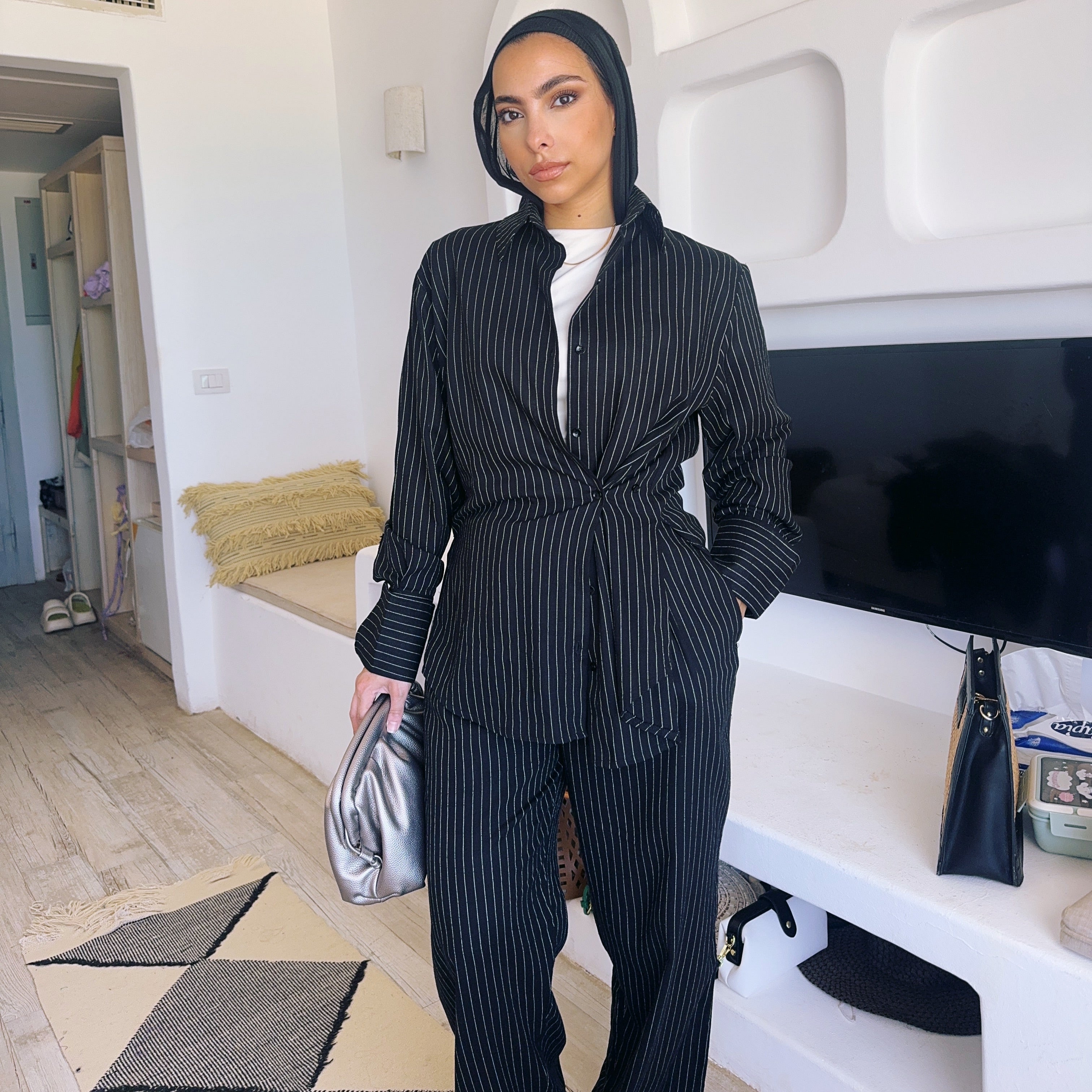 Pinstripe Linen Set
