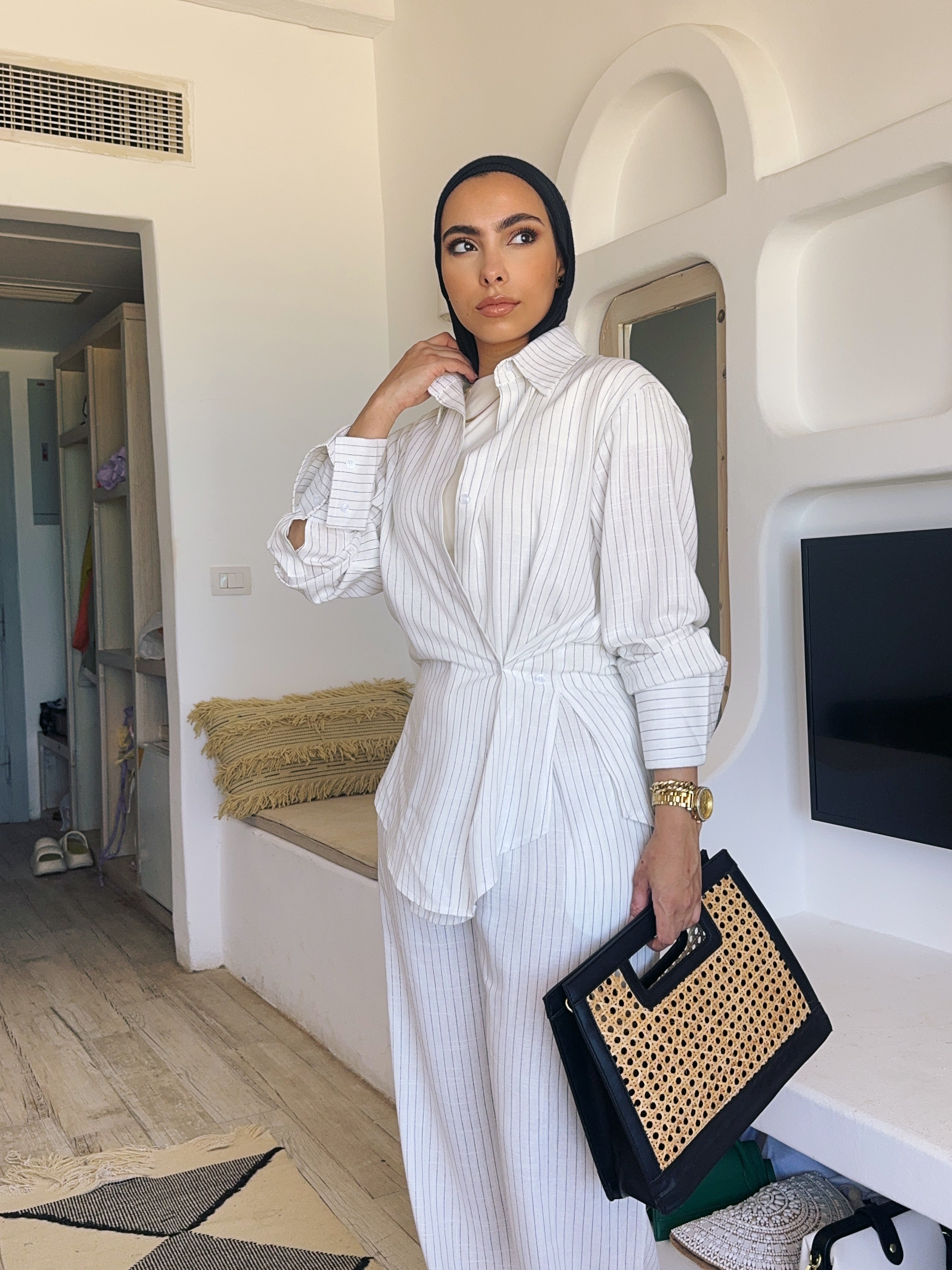 Pinstripe Linen Set
