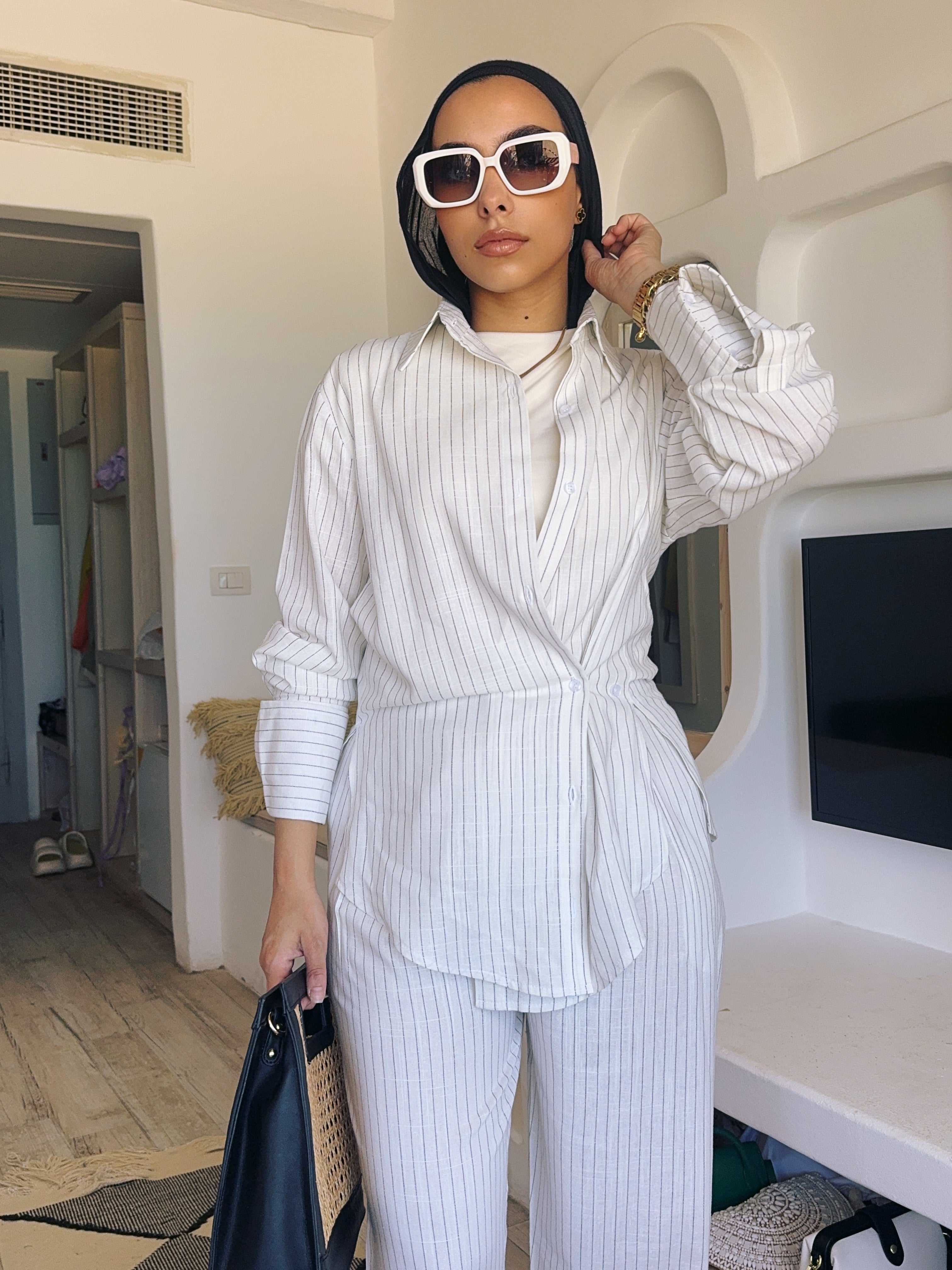 Pinstripe Linen Set