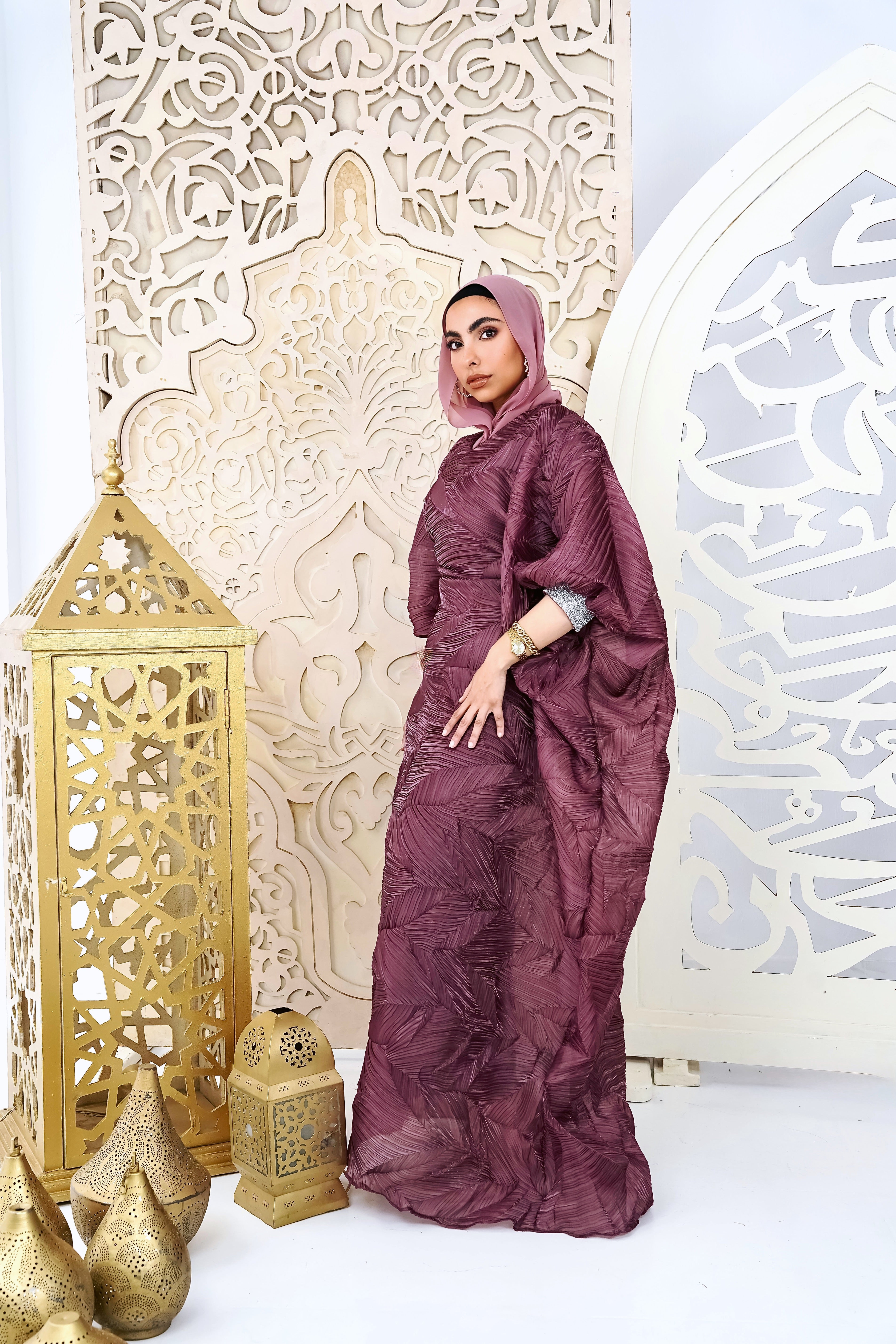 Dusky rosewood Organza Plissé Kaftan