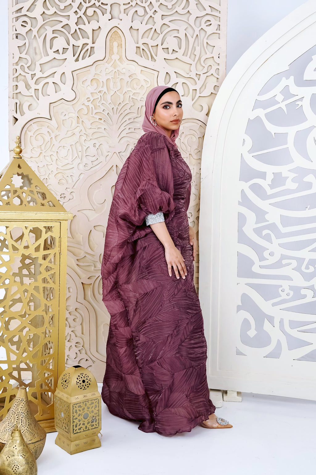 Dusky rosewood Organza Plissé Kaftan