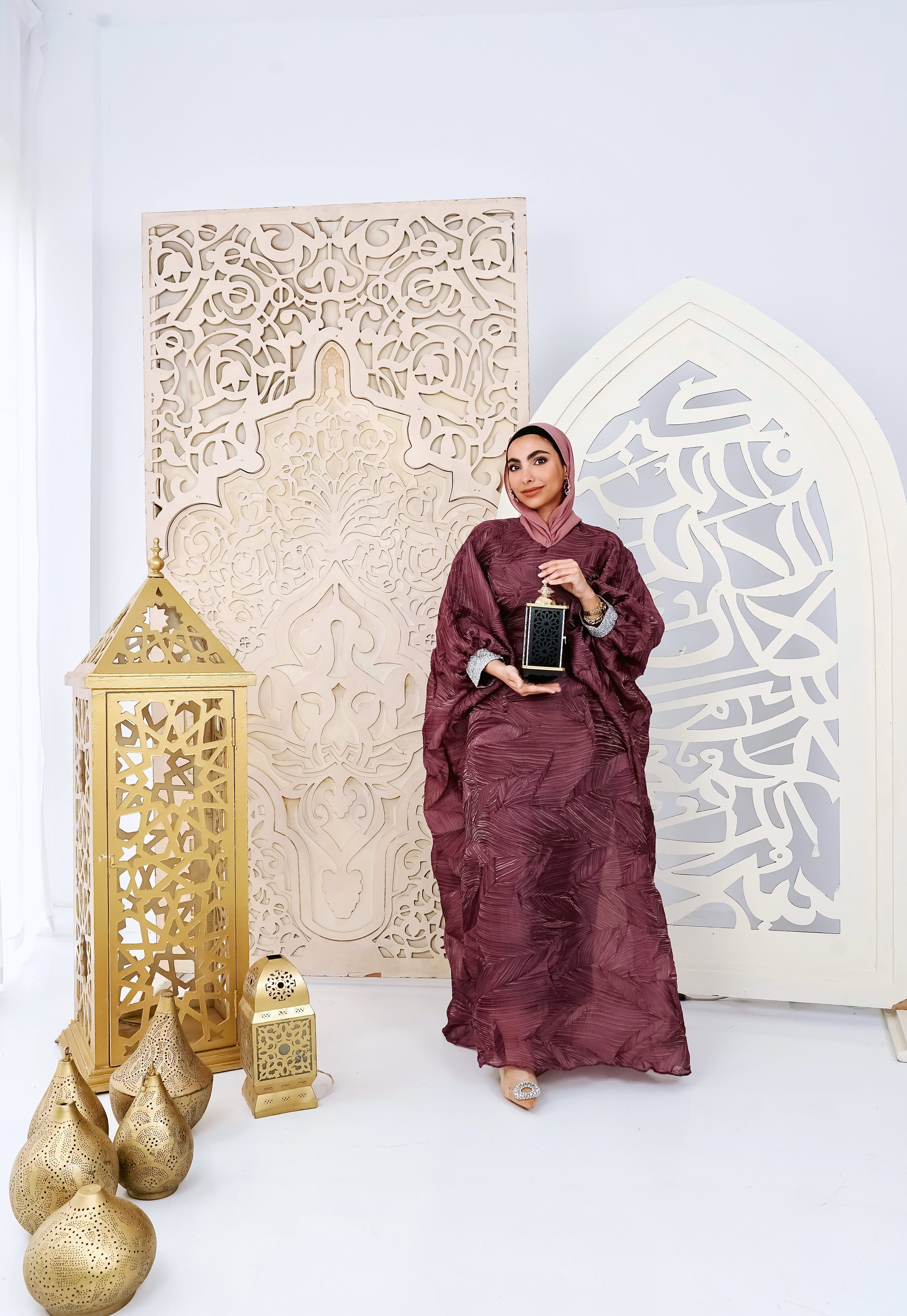 Dusky rosewood Organza Plissé Kaftan