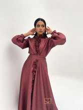Load image into Gallery viewer, kaftan Ruffles Dress in Dark red
