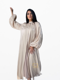 Balloon Sleeves Abaya with basic dress in Beige