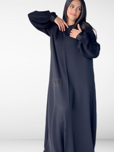 Load image into Gallery viewer, Black Plisse Abaya Embroidered with belt
