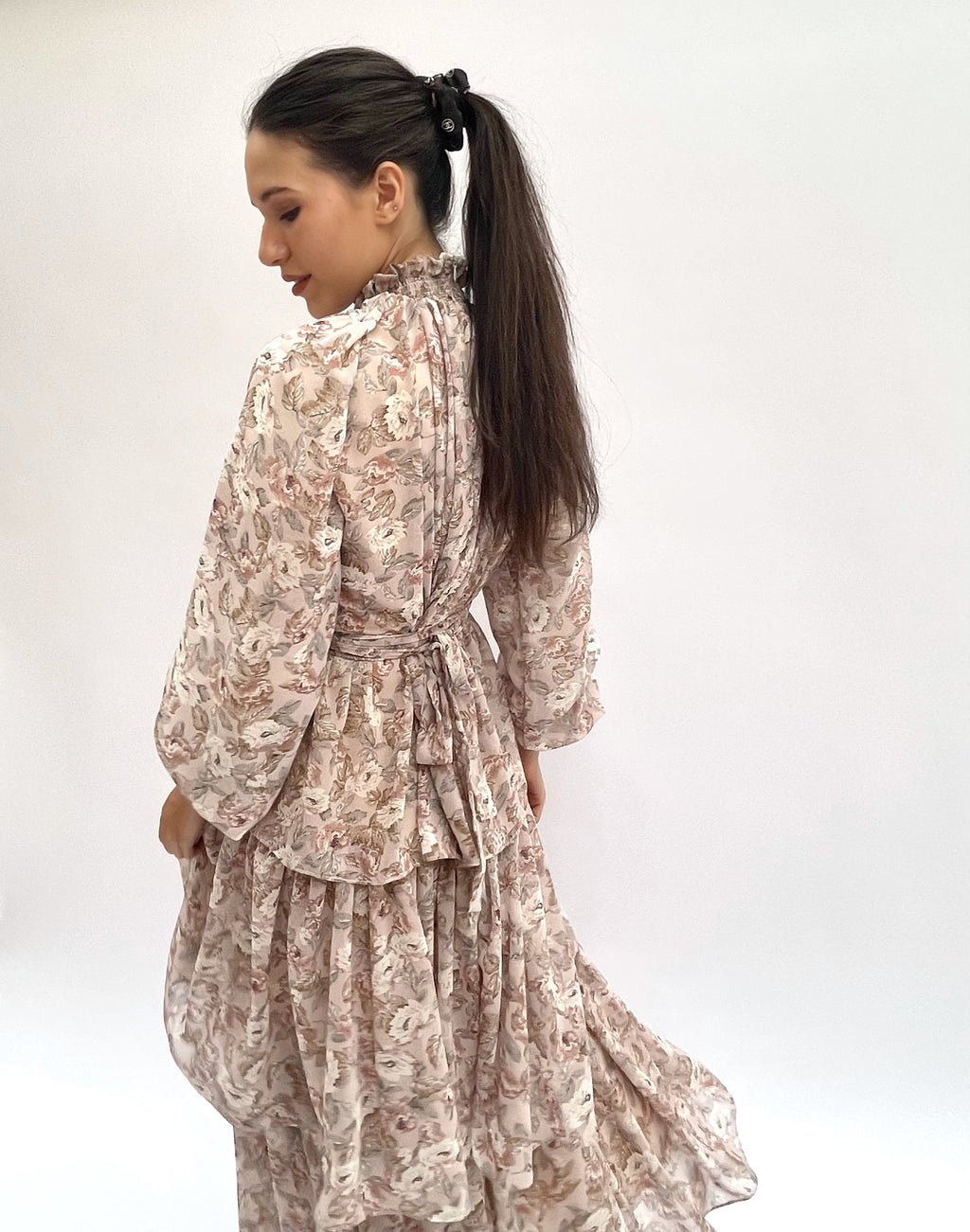 Floral beige ruffles dress