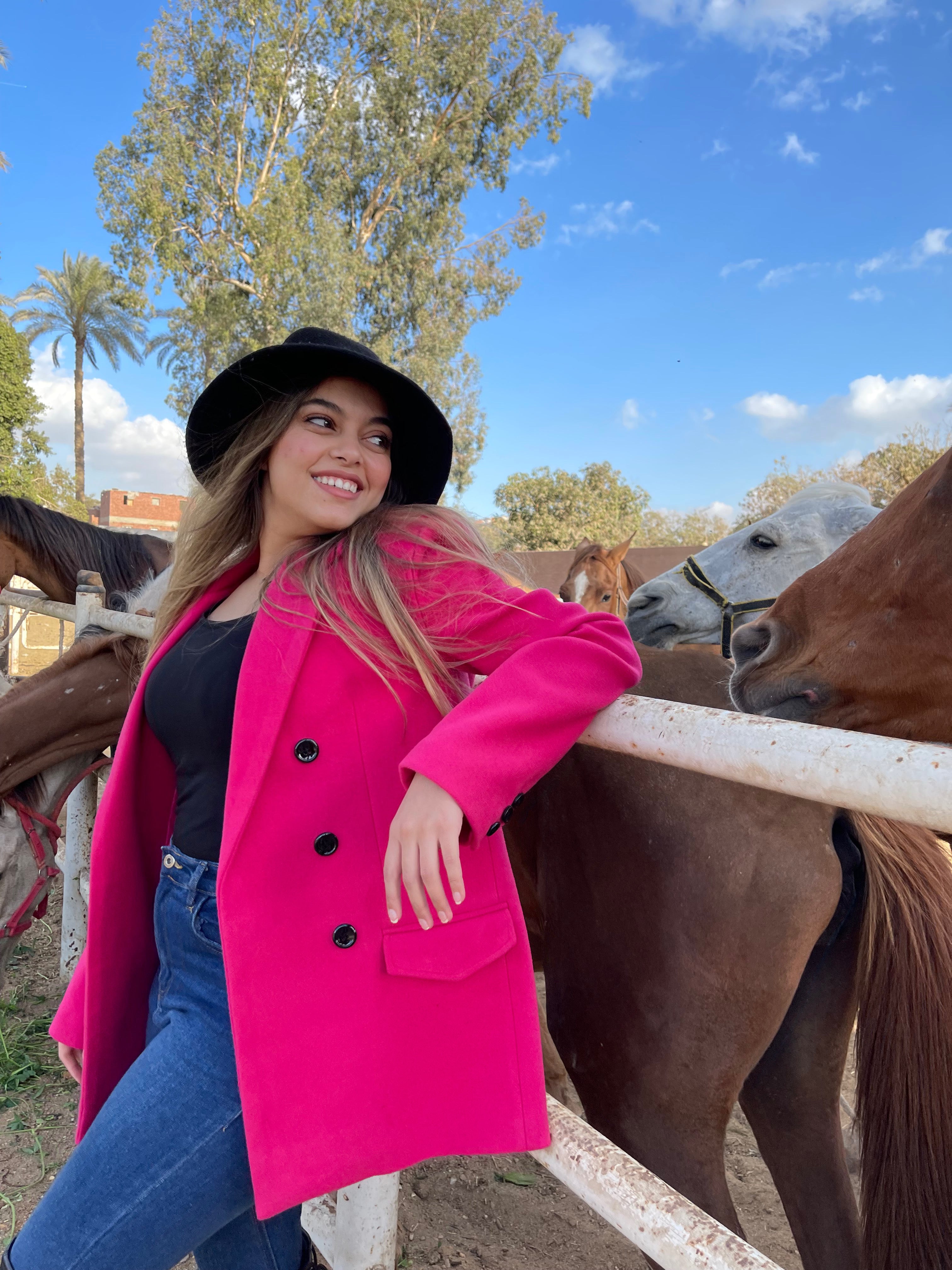 Double breasted blazer in hot pink