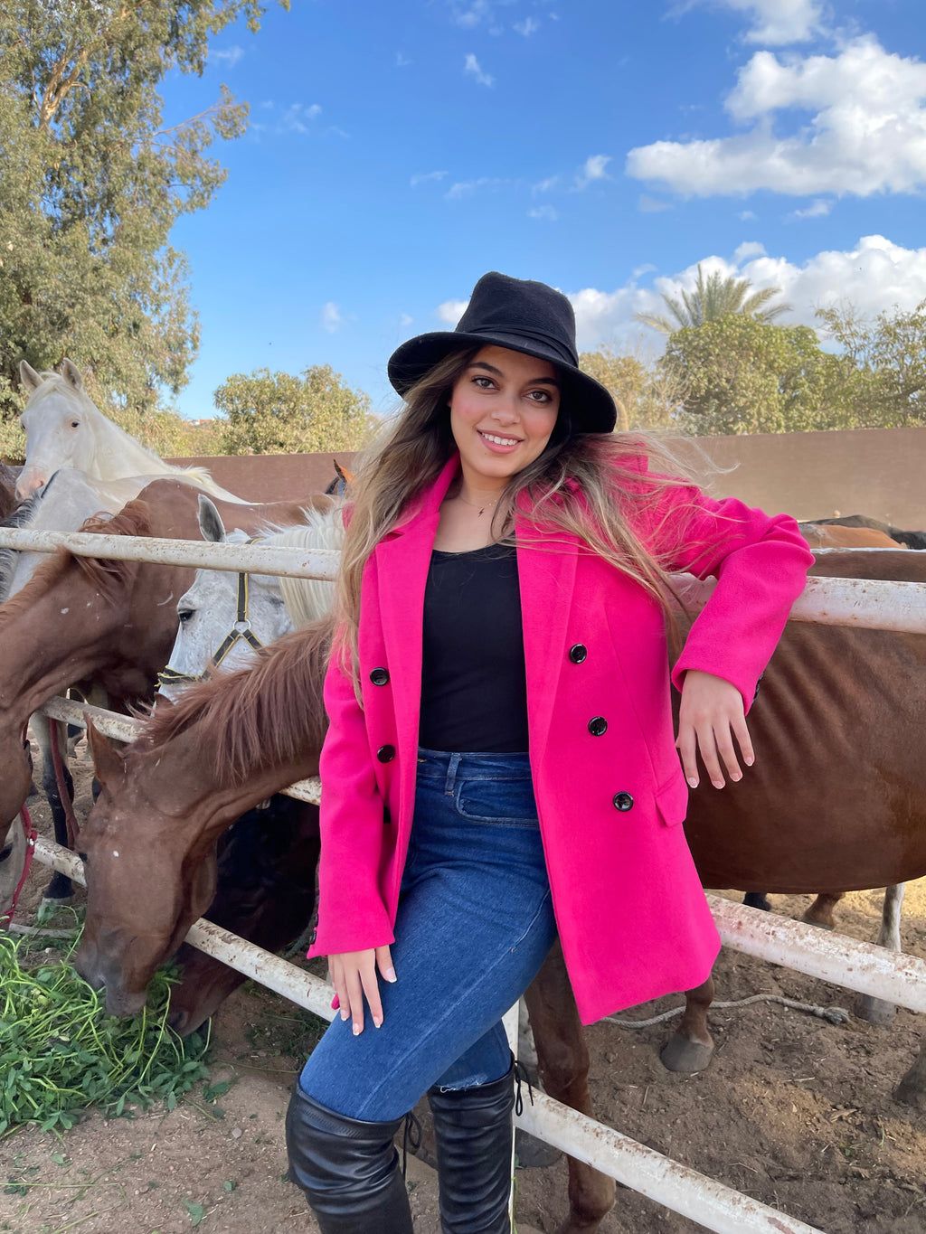 Double breasted blazer in hot pink
