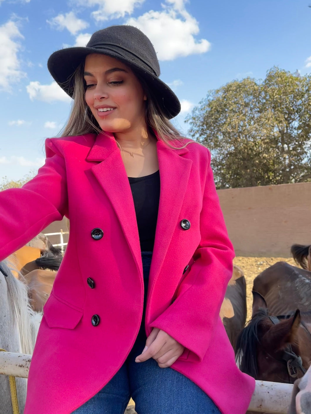 Double breasted blazer in hot pink