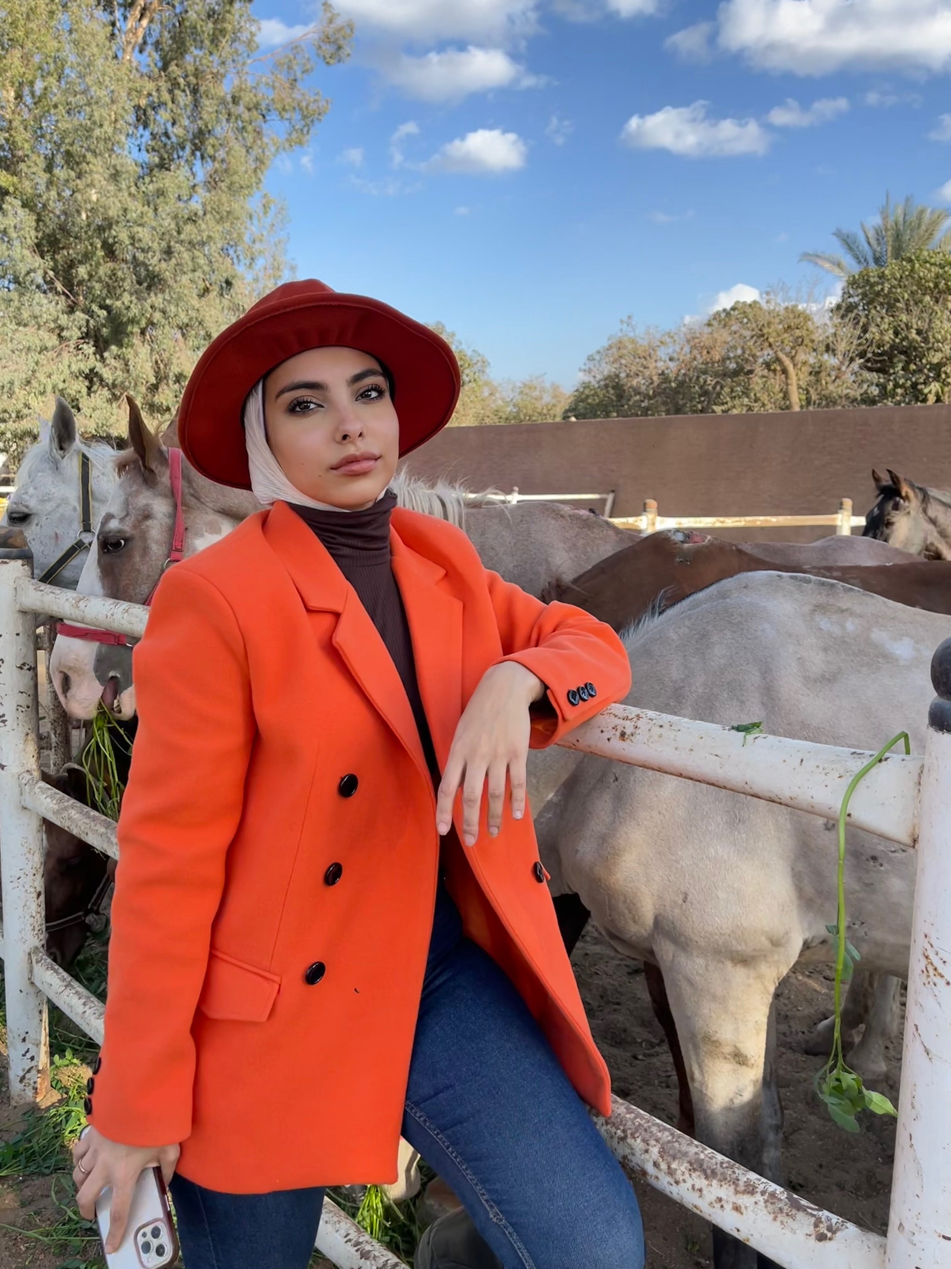 Double breasted blazer in orange