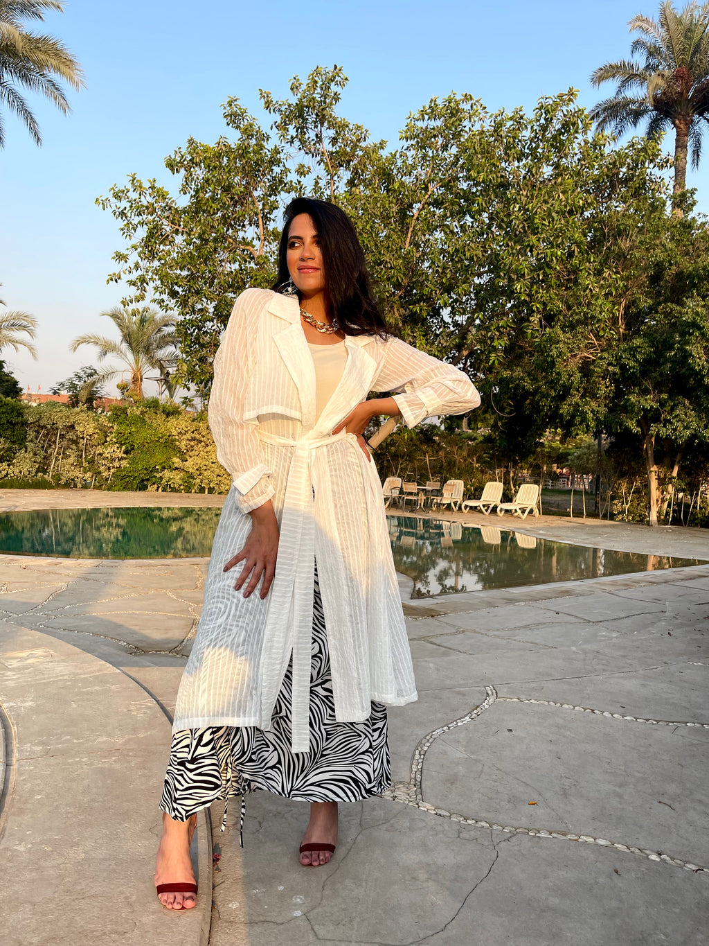 Voile kimono with label collar