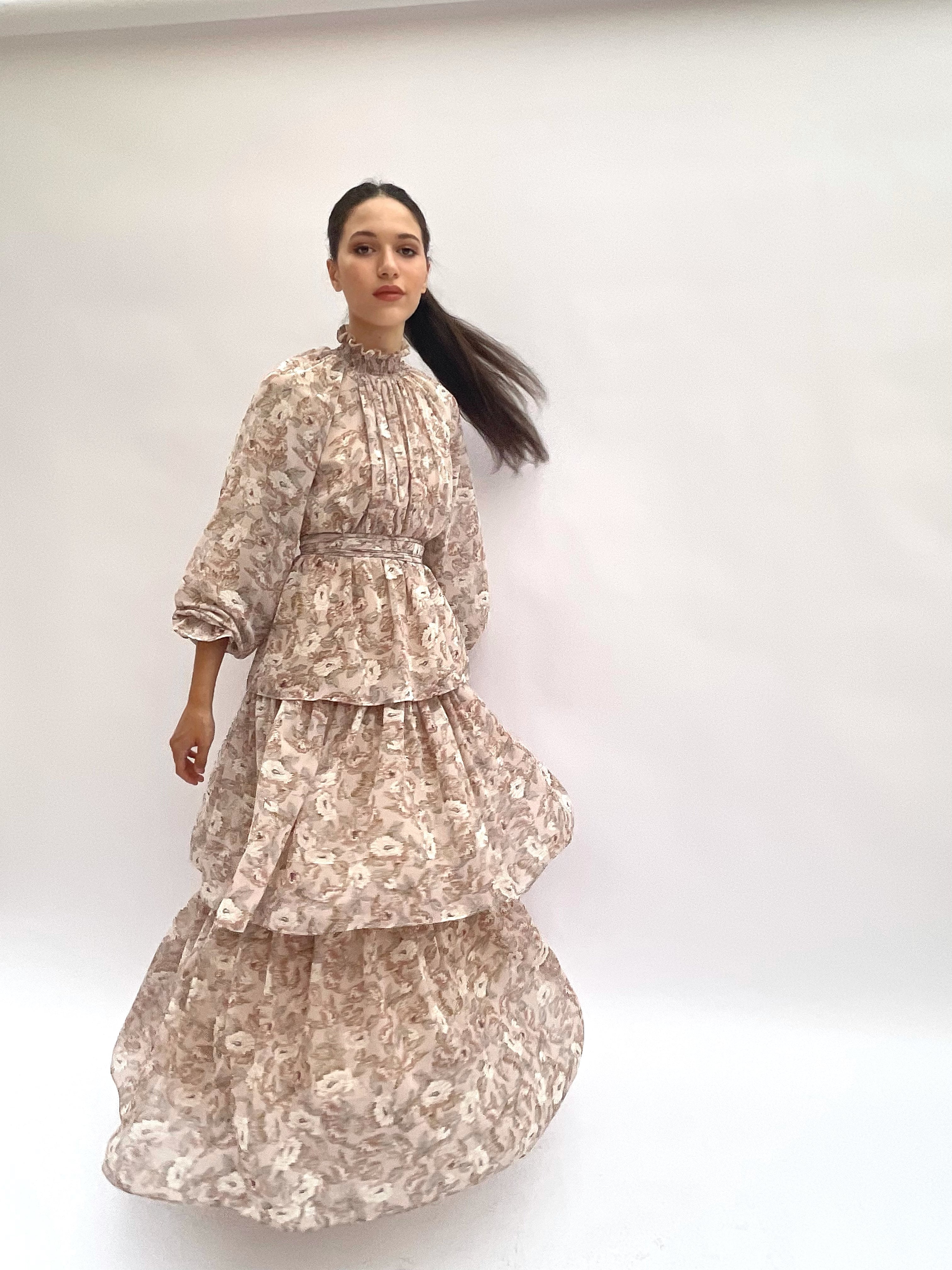 Floral beige ruffles dress