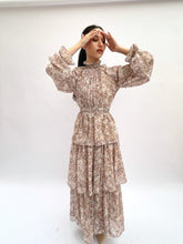 Load image into Gallery viewer, Floral beige ruffles dress

